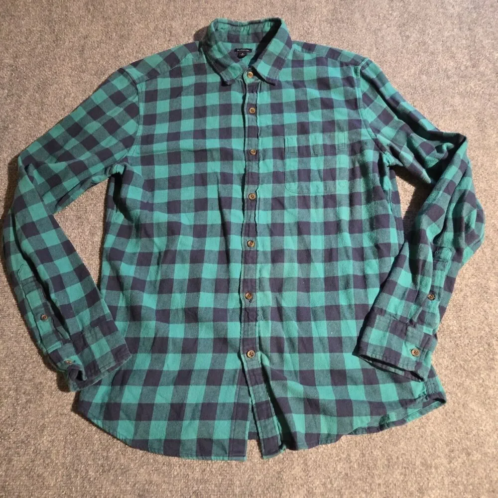 J.Crew Flannel Shirt Mens Large Green Plaid Long Sleeve Button Up Casual Pocket